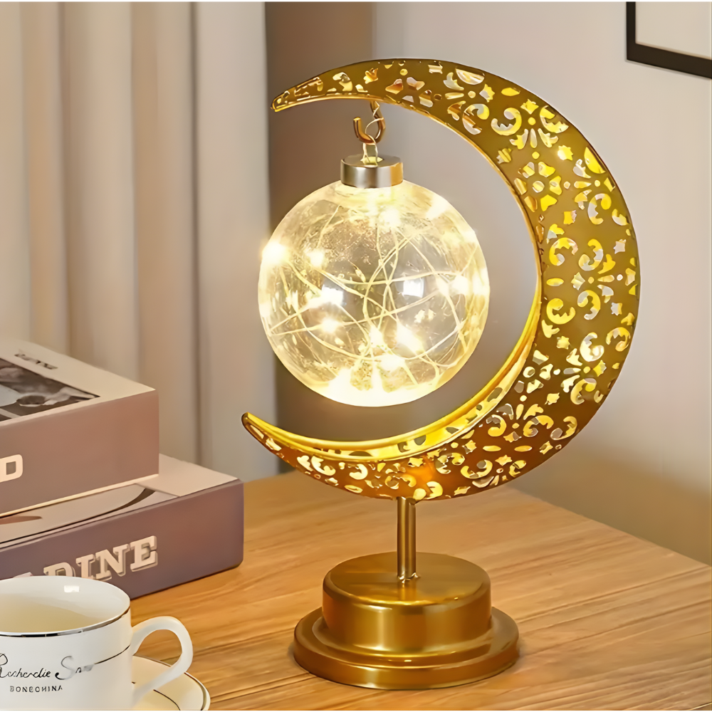 Halal Golden Crescent Moon Lamp with Warm Light