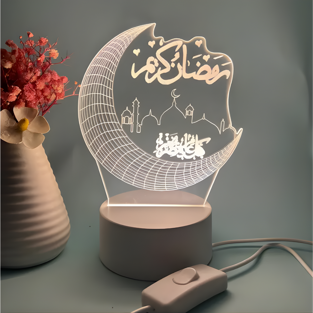 Halal White/Golden Crescent Lamp with Arabic Writing